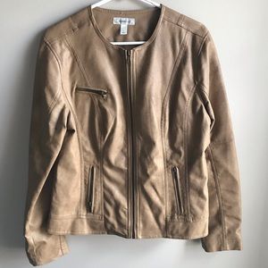 dressbarn Women's Faux Jacket Brown Camel Sz L.
